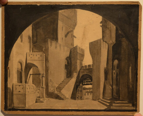 Vladimir Zagorodnjuk, skica dekora za operu Loengrin, Narodno pozorište u Beogradu, 1926.