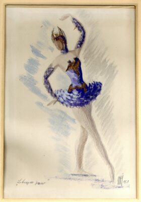 Milica Babić, skica kostima za balet Labudovo jezero, Narodno pozorište u Beogradu, 1951.