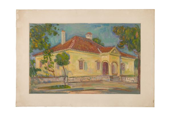 Александар Кумрић Зграда Музеја позоришне уметности Србије, око 1950. уље/картон, 54х34,5 цм